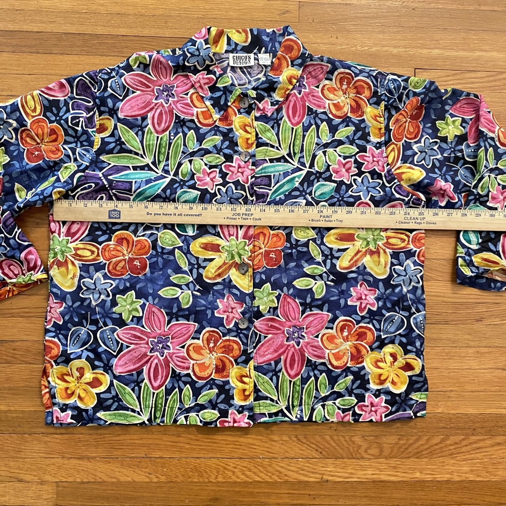 Vintage Chico's Design Jacket Womens 2 Blue Silk‎ Floral Art Print Button Up 90s - Picture 4 of 8
